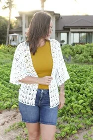 short white crochet summer cardigan