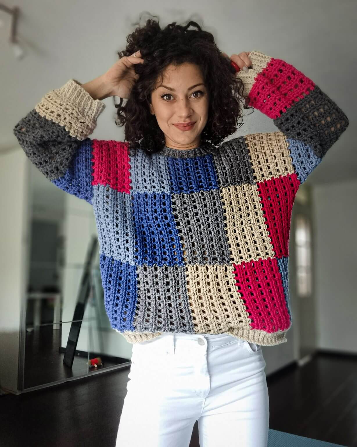 Colorblock Cloud Crochet Sweater: Crochet pattern