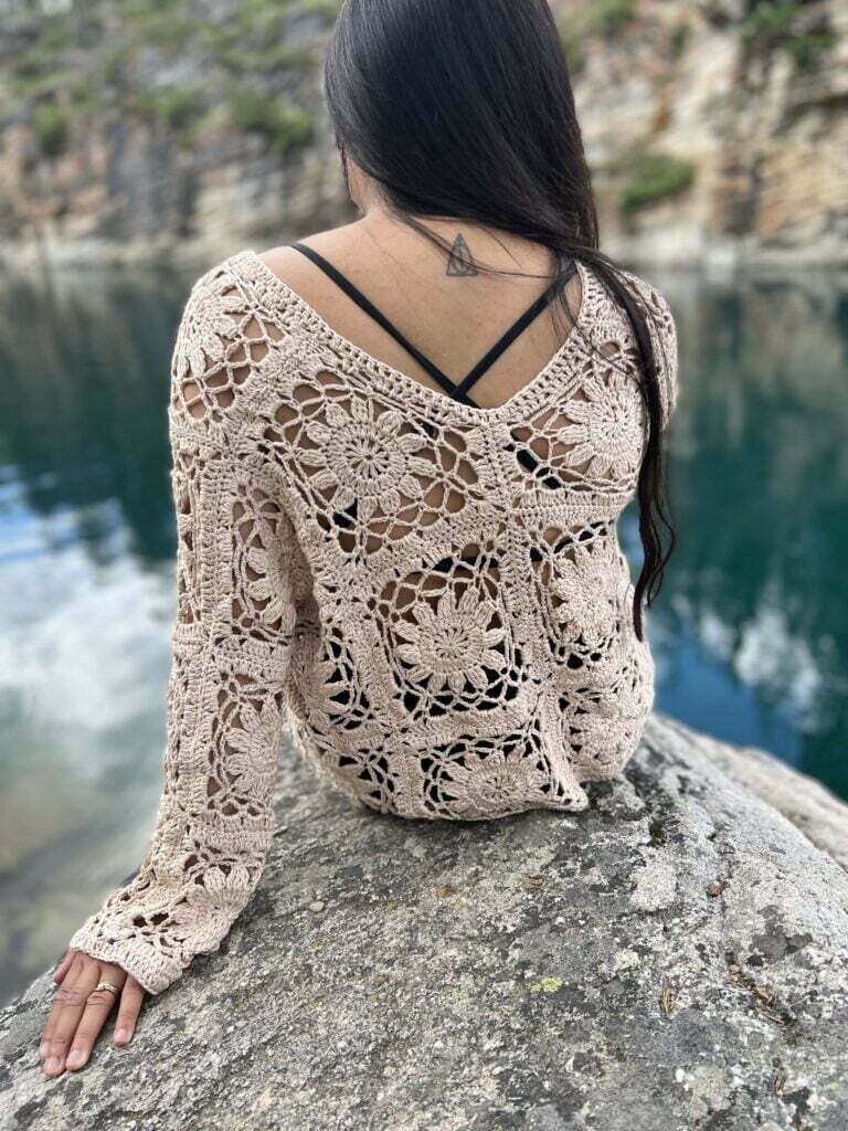 Jdlsppl Women's Long Sleeve Fishnet Shirt Crochet Cover Up Lightweight Knitted Beachwear Beach Net Crop Top Sheer Soft Bathing Suit Coverup Black Sma