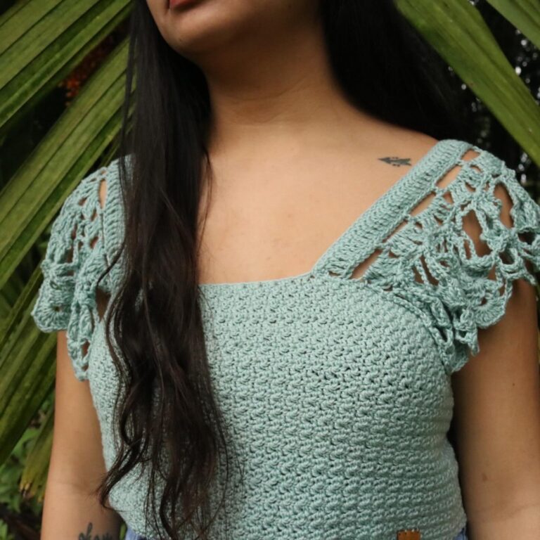 Free Crochet Summer Top Pattern with Lace Sleeves